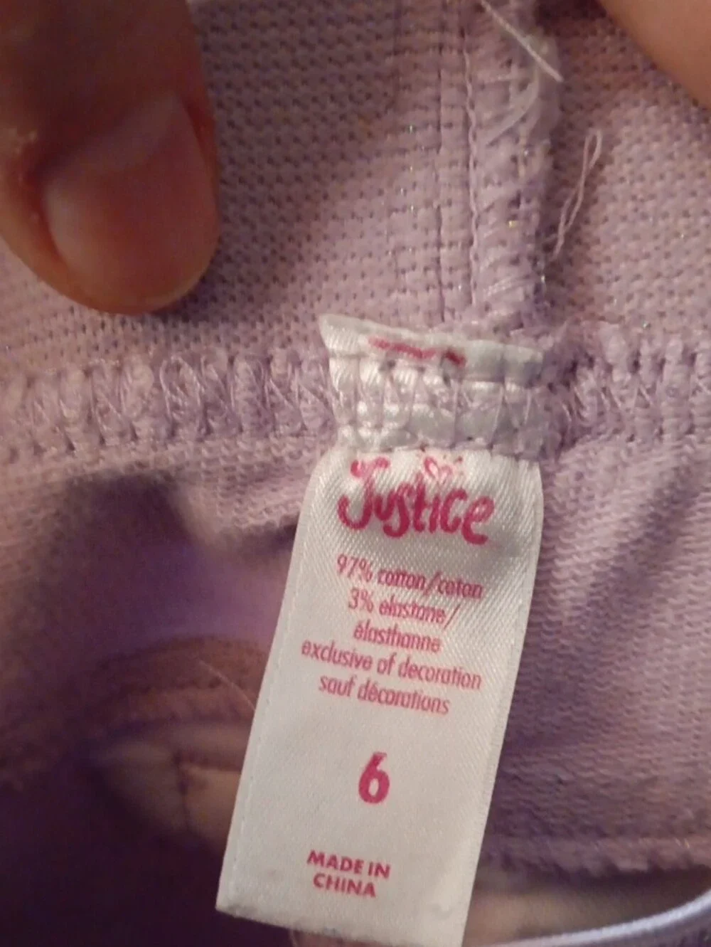 Justice Light Purple Leggings with Sparkle Waistband